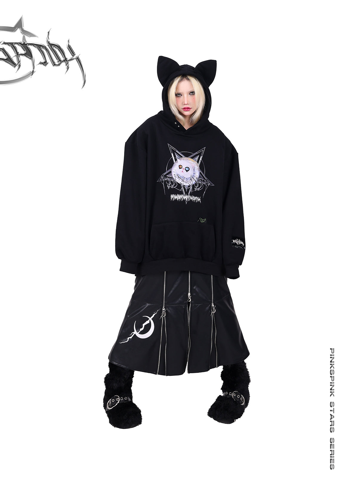 Cat Ear Star Design Loose Fit Hoodie