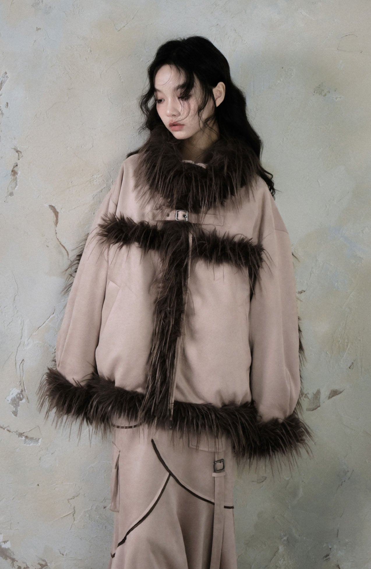 Island Plush Splice Suede Fur Jacket