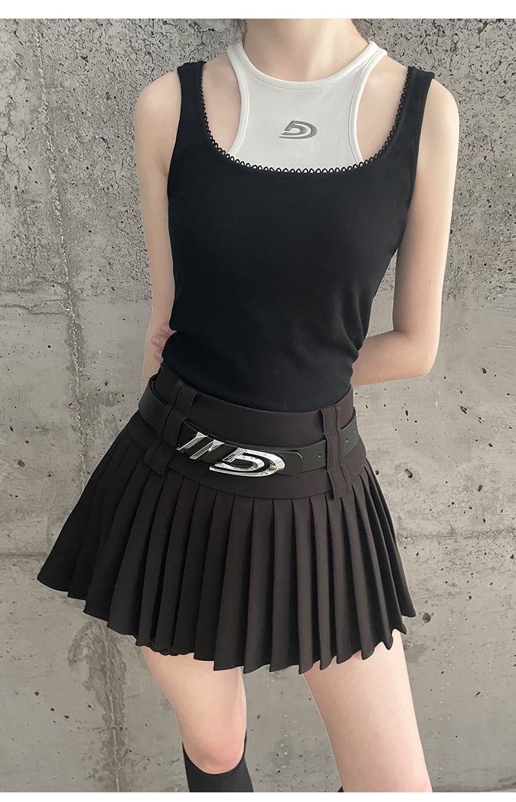 High Waist Slim Pleated Short Length Skirt