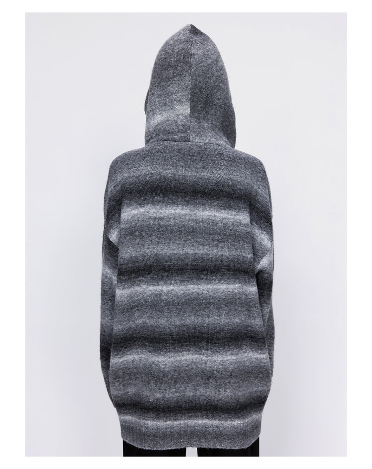 wool striped knit hood cardigan