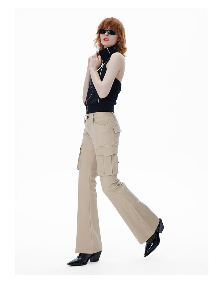 Slim straight multi-pocket glare pants