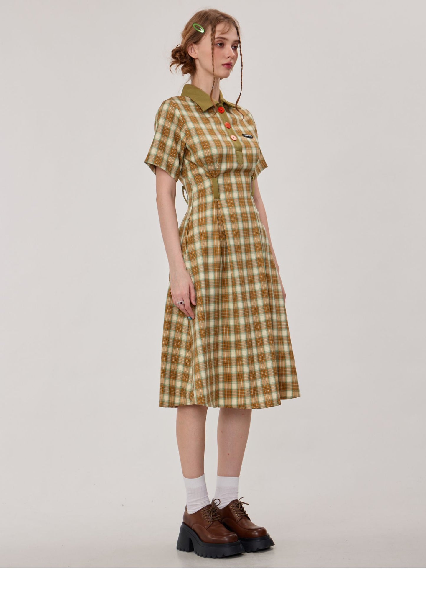 Polo Collar Plaid Dress