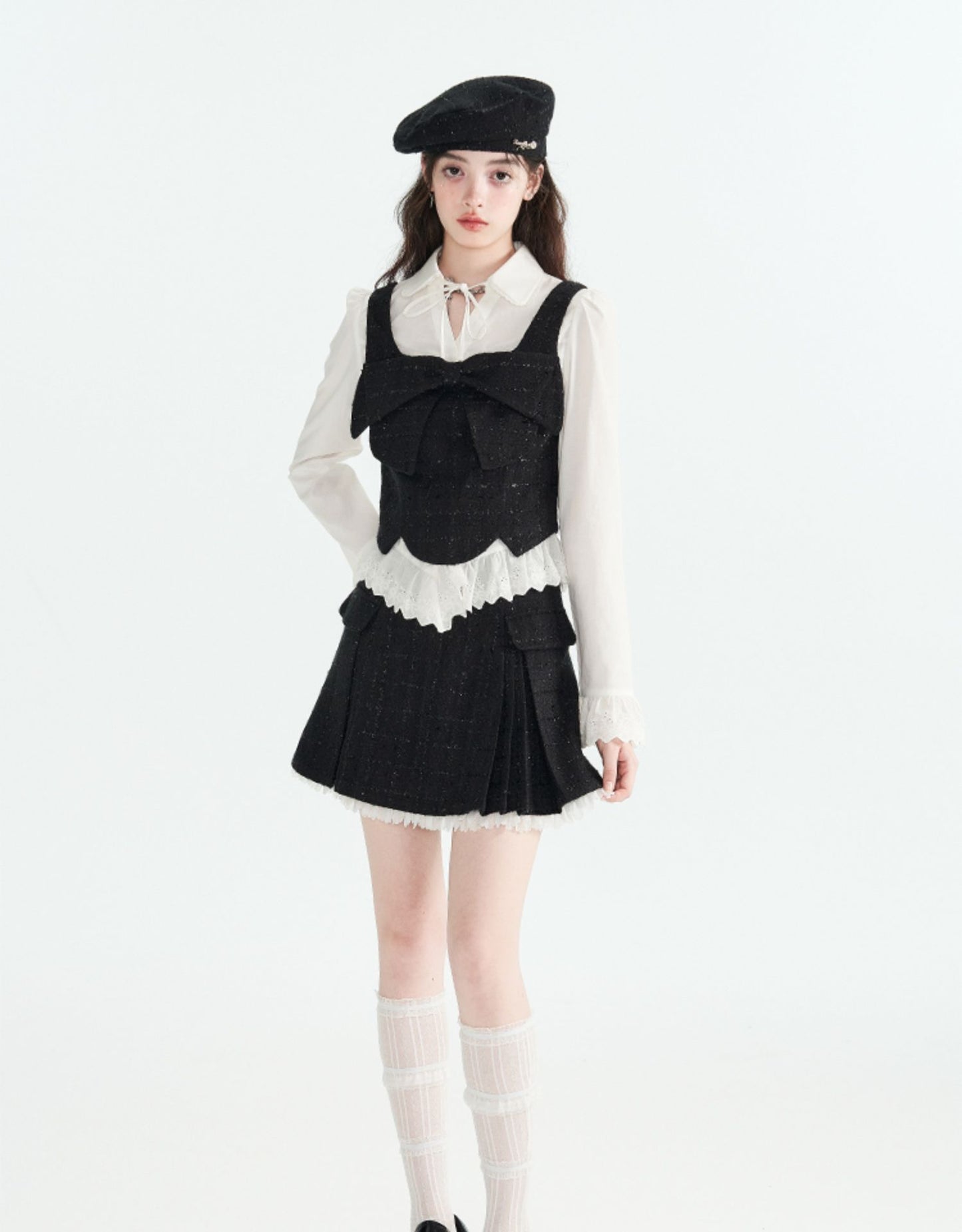 Chinese Small Glance Pleated Skirt Vest