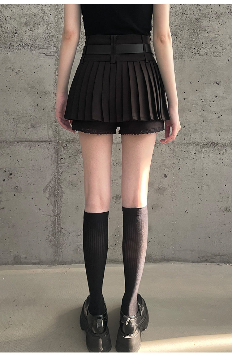 High Waist Slim Pleated Short Length Skirt