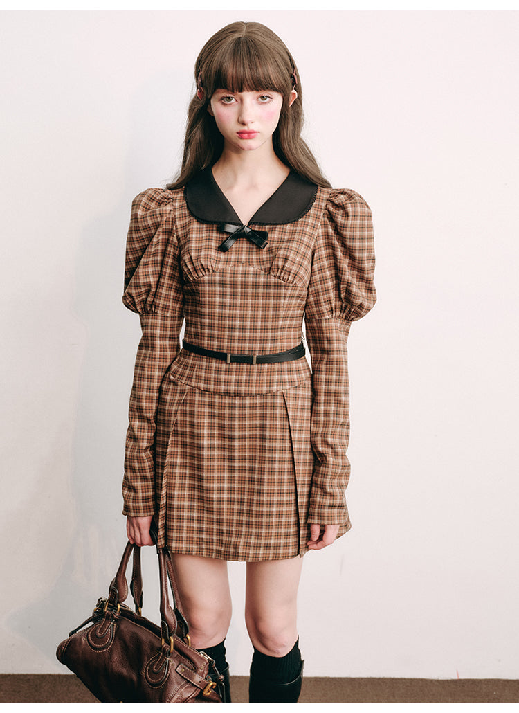 Plaid Skirt Retro Maillard Dress