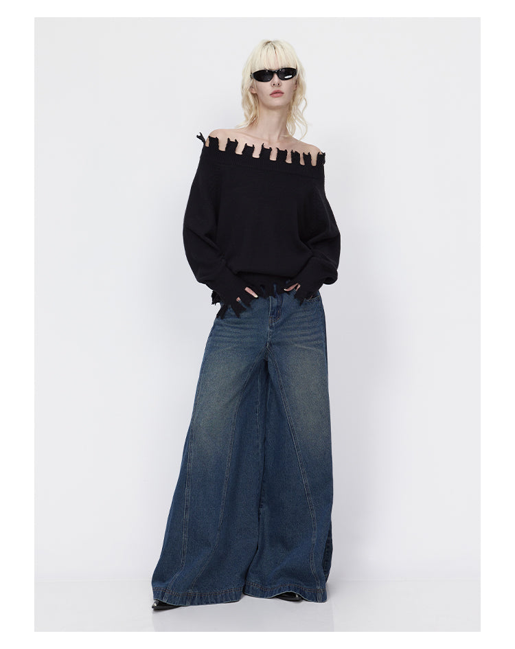 Irregular design off-shoulder silk knit