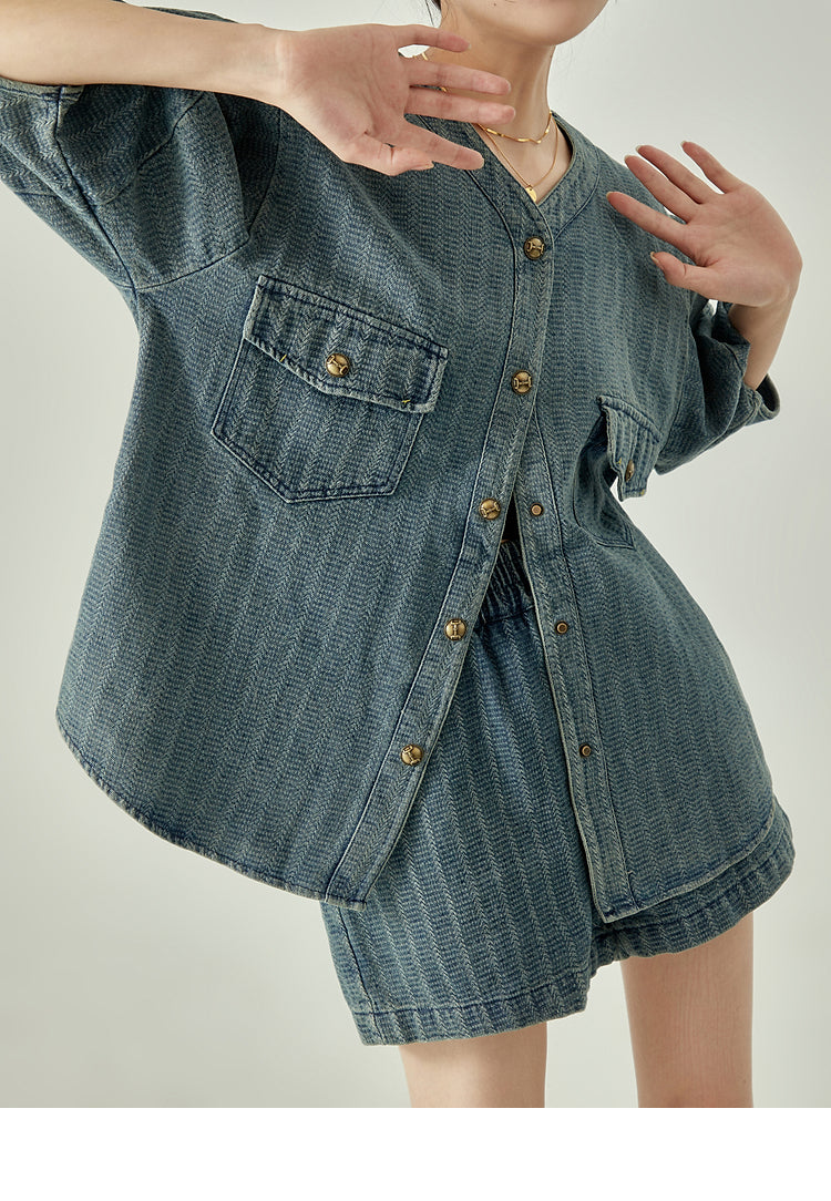 Denim design top and pants set-up