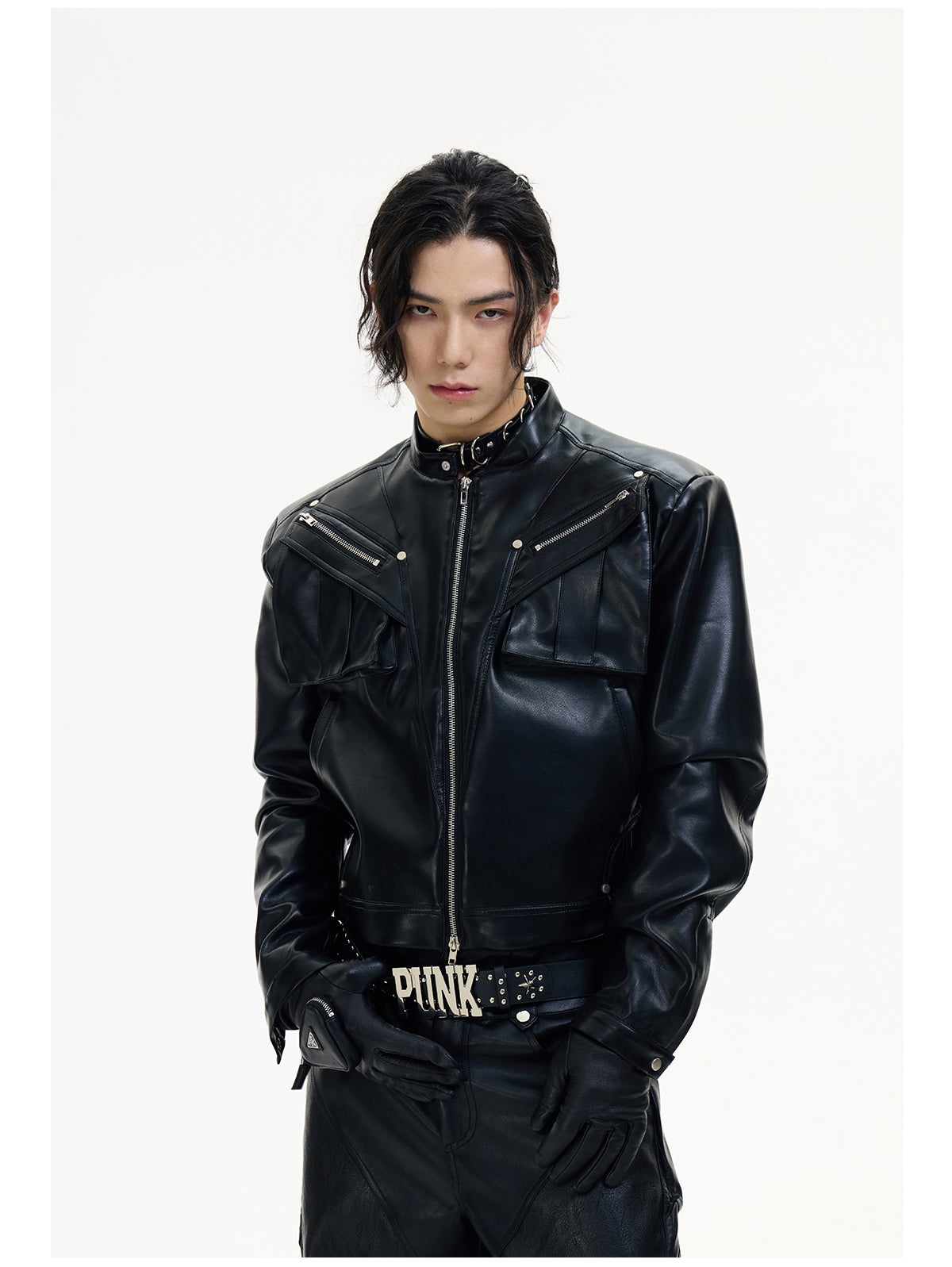 Shoulder Padded Leather Jacket