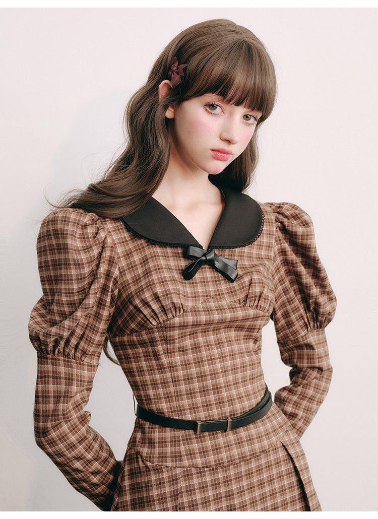 Plaid Skirt Retro Maillard Dress