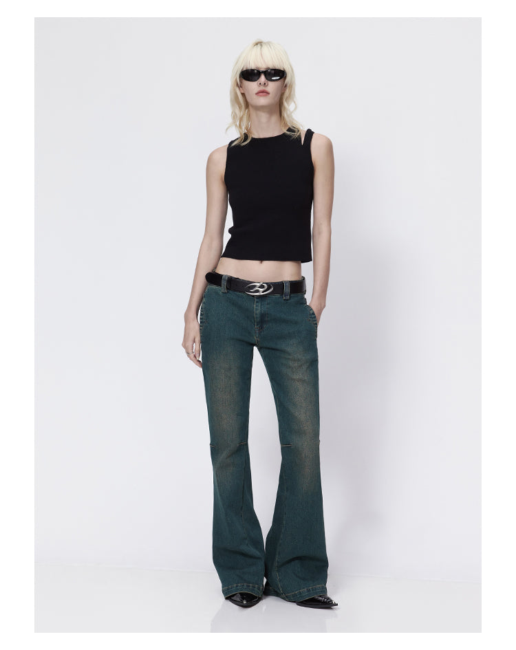 Slim straight retro flare denim pants