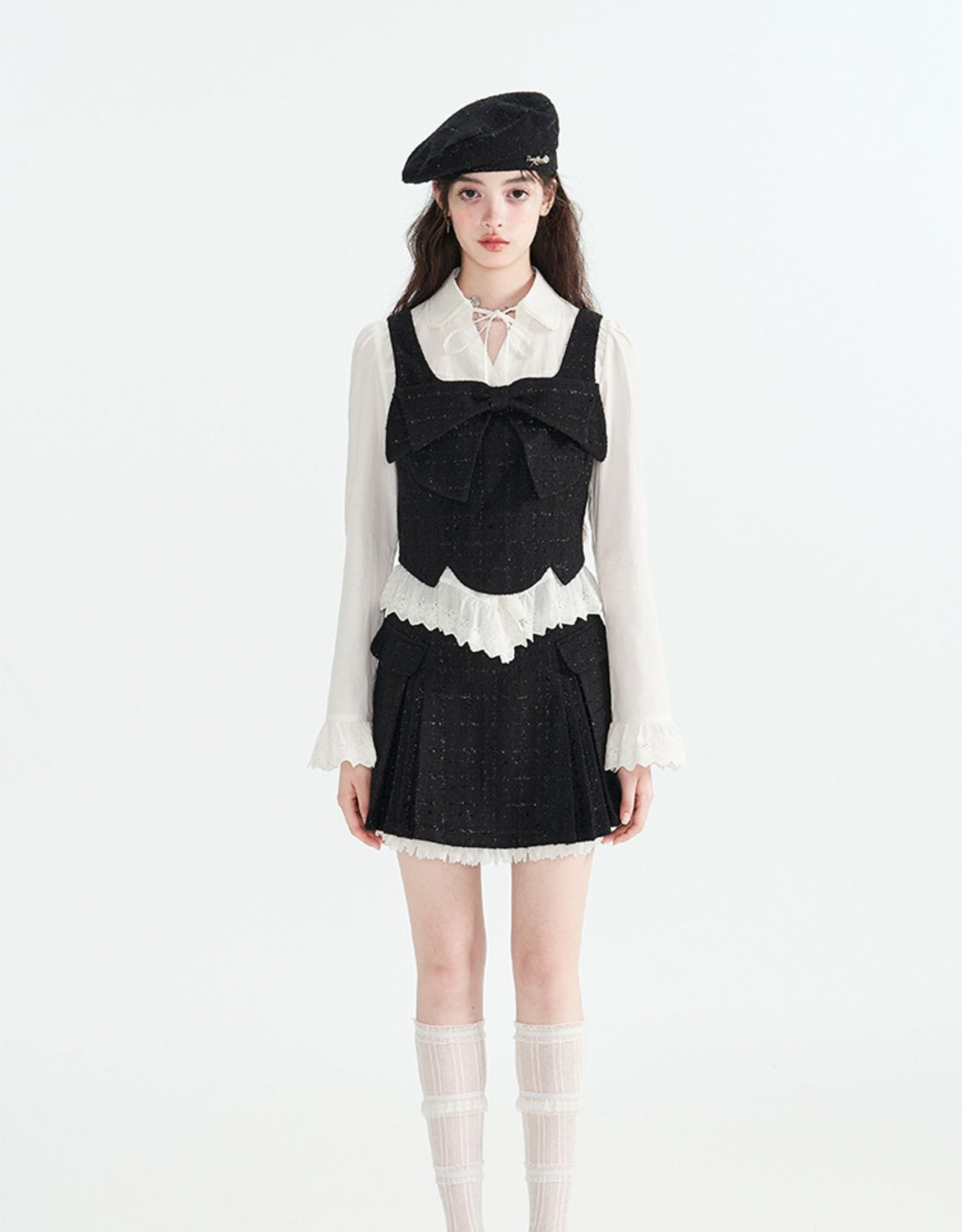 Chinese Small Glance Pleated Skirt Vest