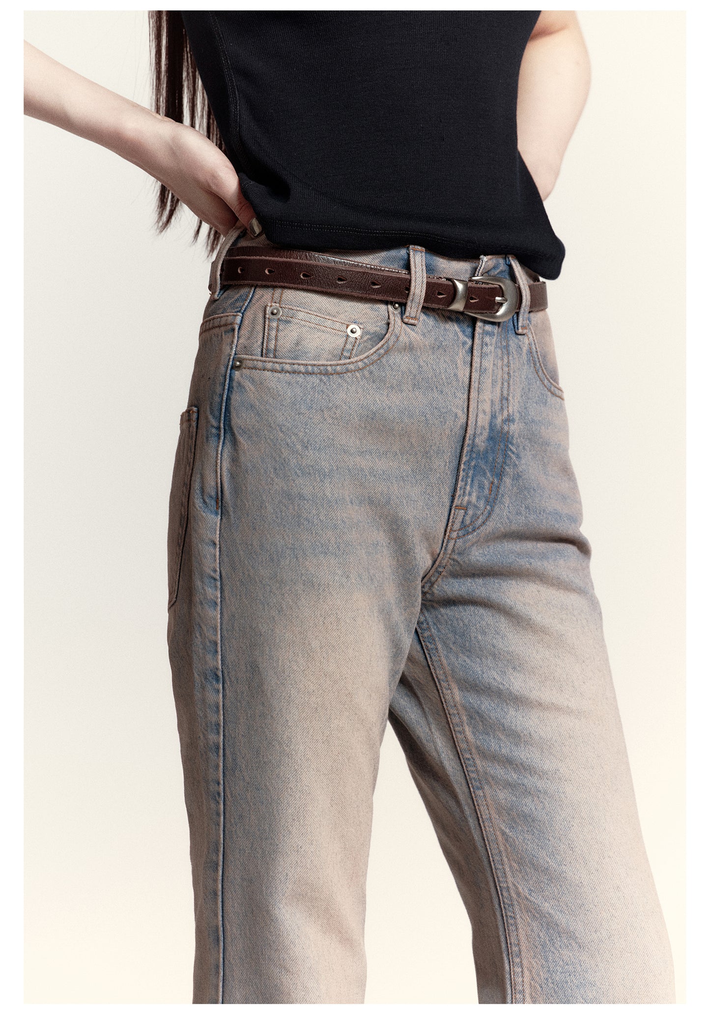 Retro slim fit flare washed denim pants