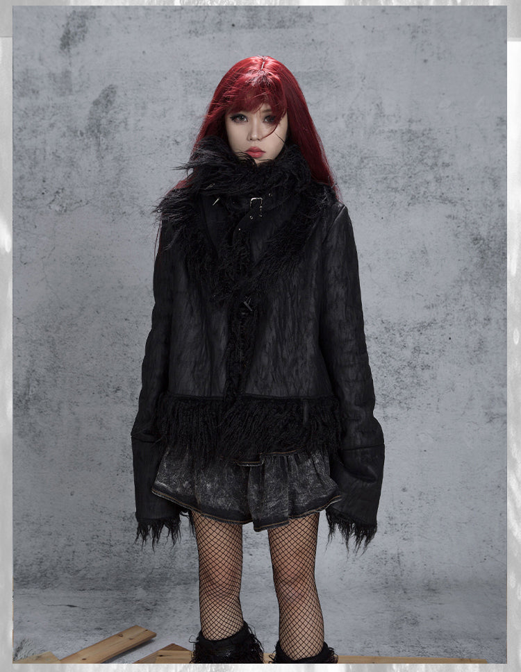 Black thick fur jacket