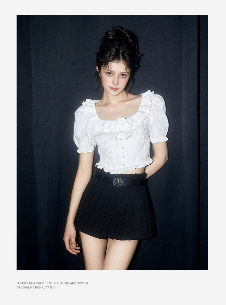 Camellia Love french lace square collar shirt