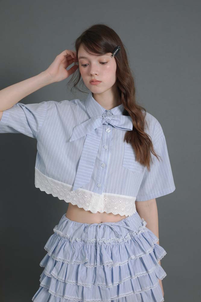 Original design lace striped shirt