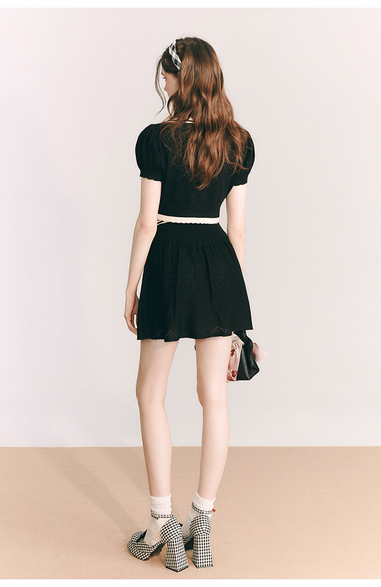 Wool Slim Short Length Knit Cardigan & Short Length Knit Skirt Setup