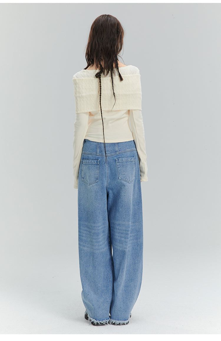 Loose Straight Washed Denim Pants