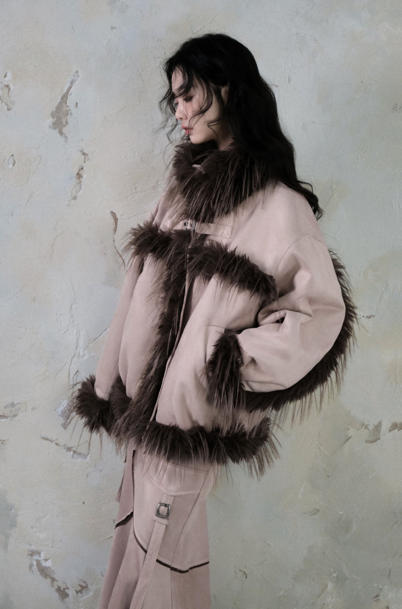 Island Plush Splice Suede Fur Jacket