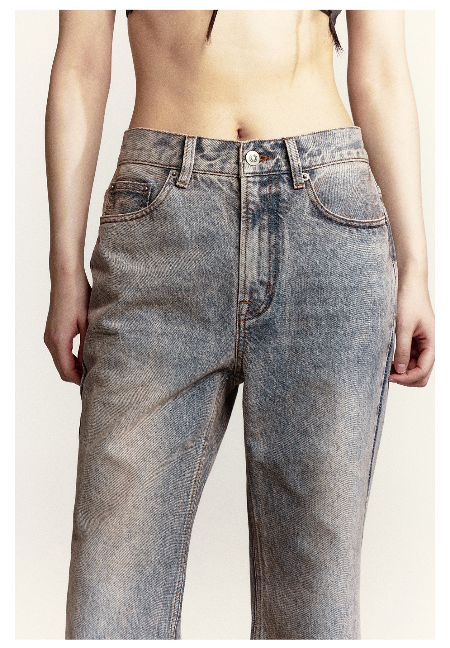 Retro slim fit flare washed denim pants