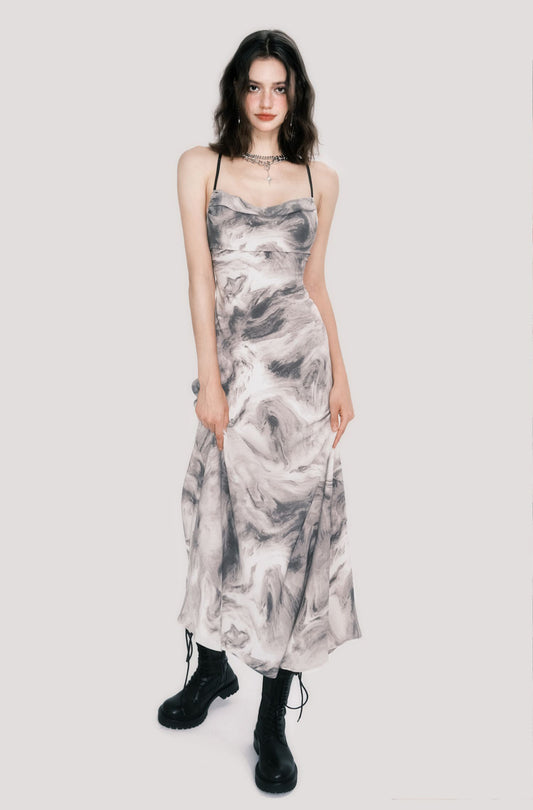 Tie-dye Pattern Slim Long One-piece