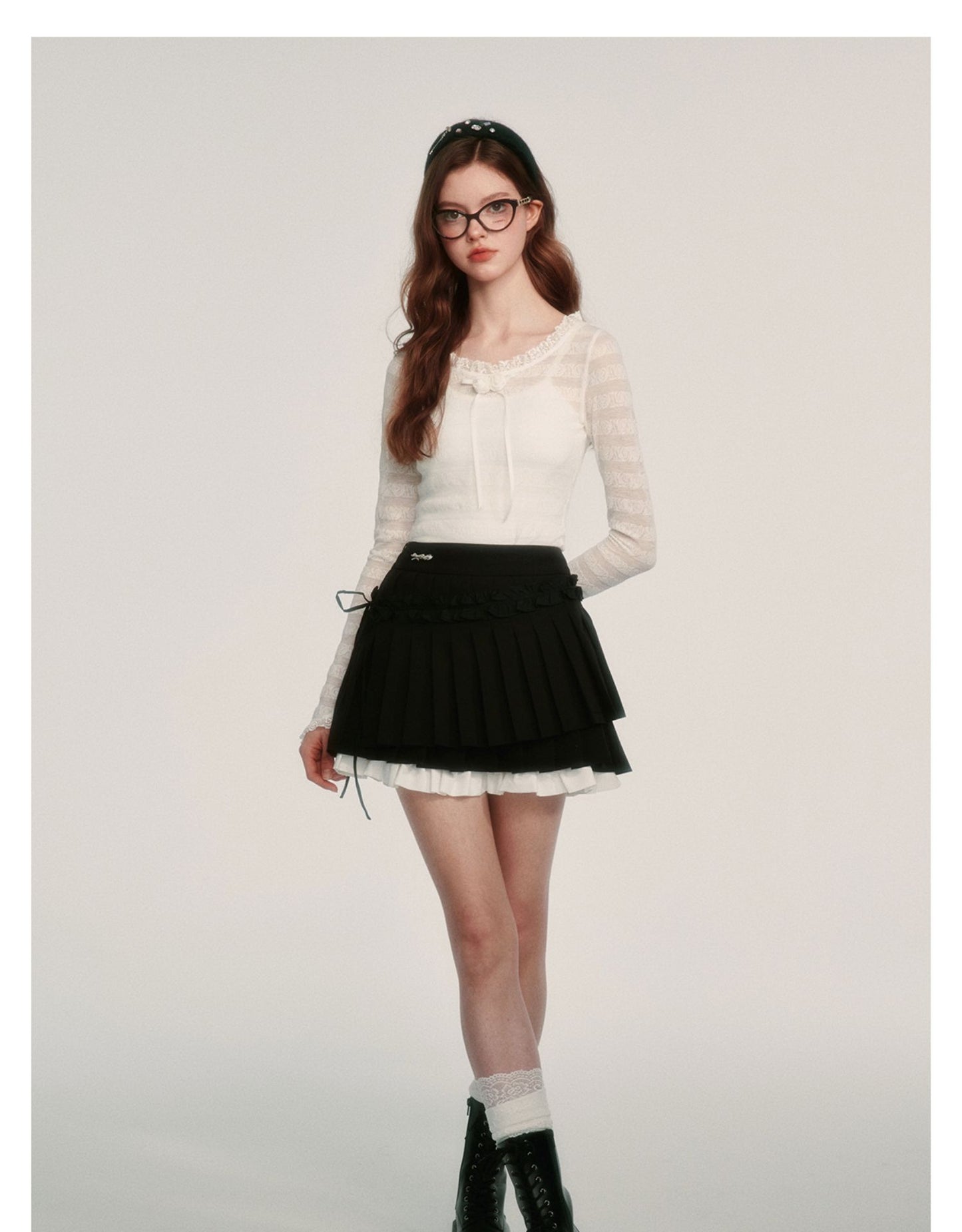 College Style Tweed Blouse & Pleated Skirt