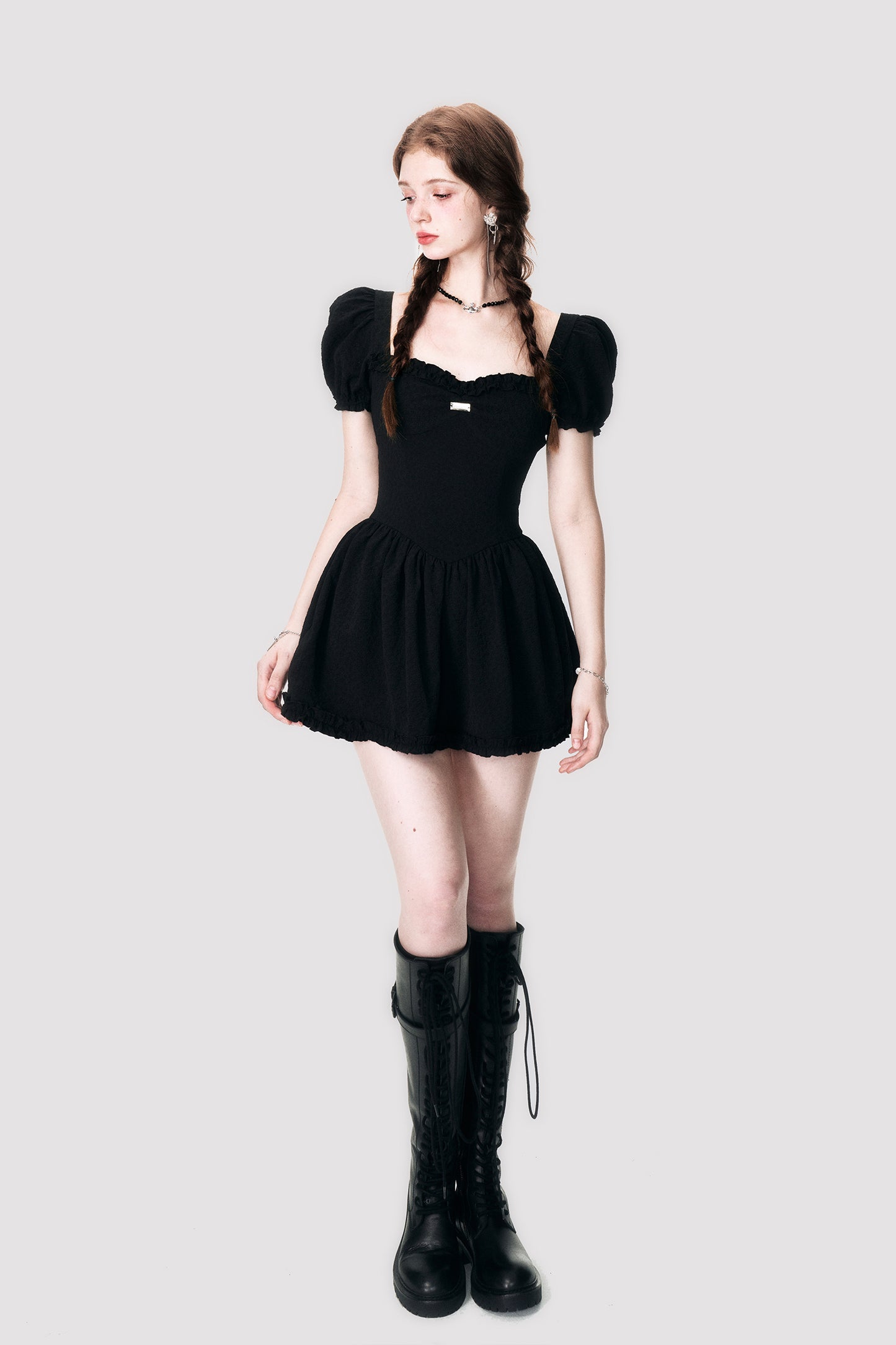 Square Neck Sleeve Short Length One-piece