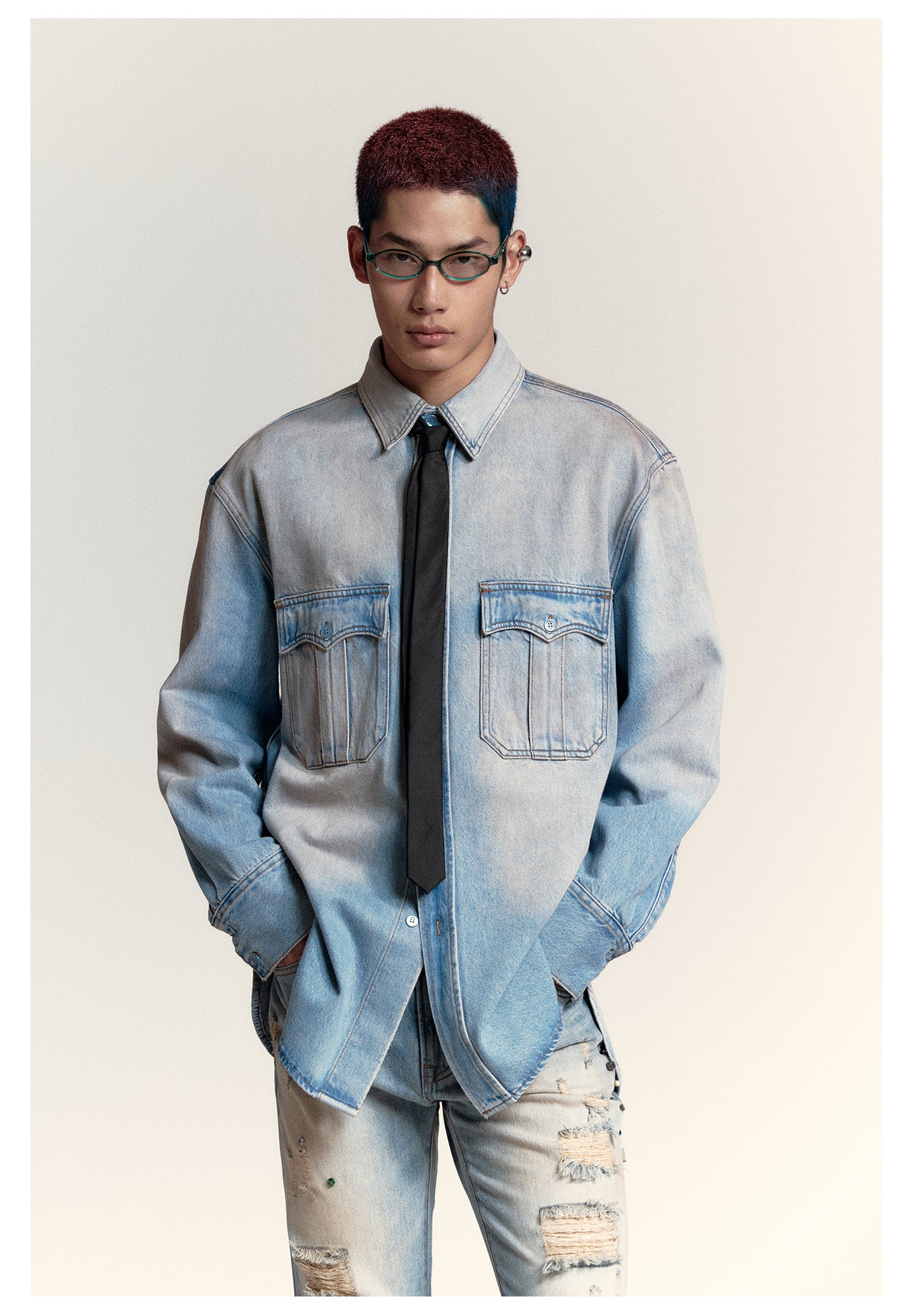 Washed gradient denim shirt