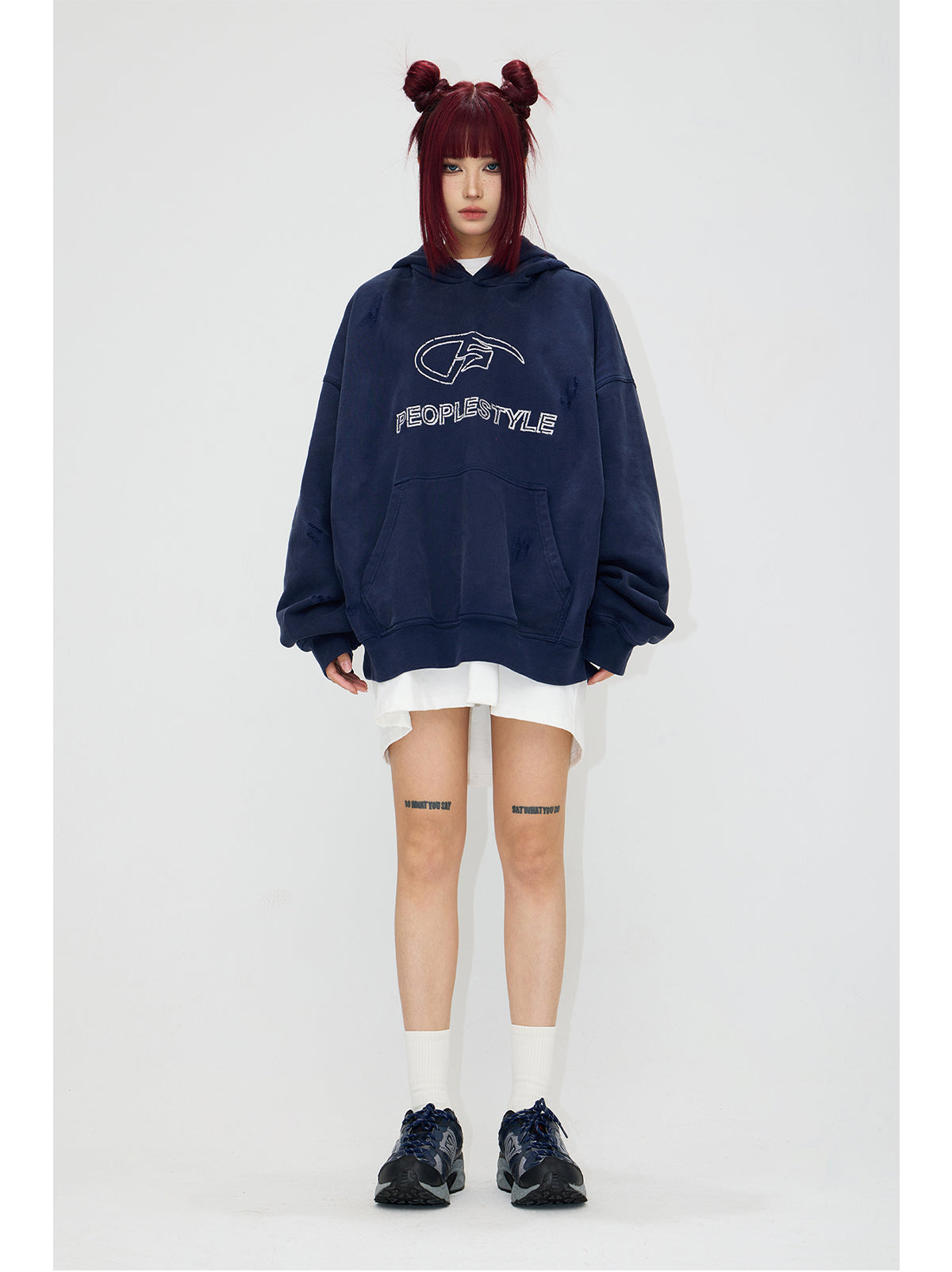 Loose Fit Retro Damaged Logo Hoodie