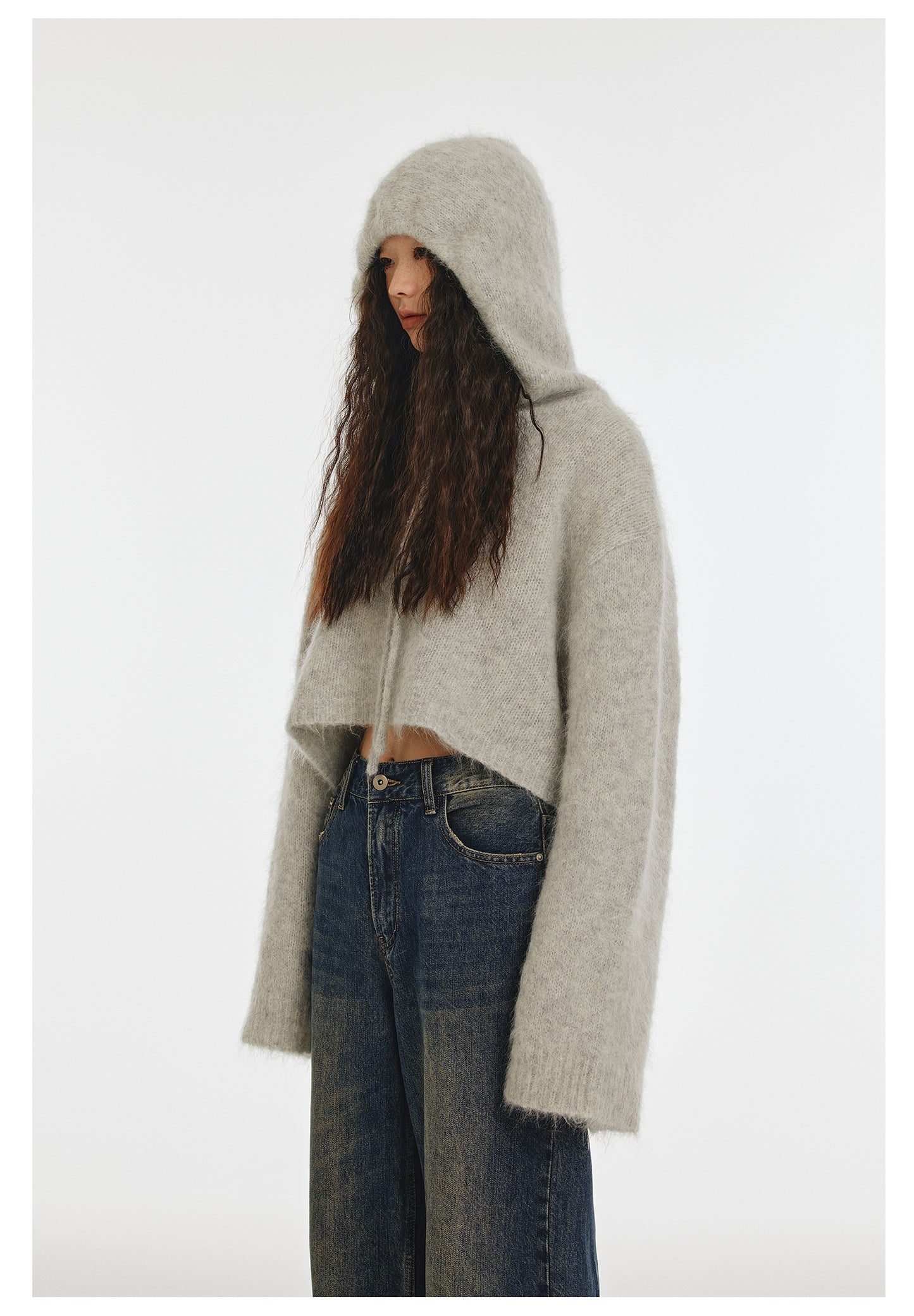 Mohair Short Length Knit Hoodie