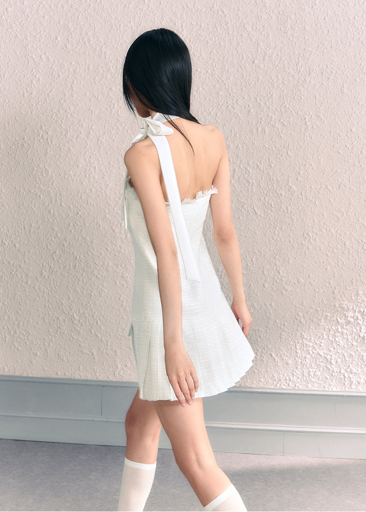 Sleeveless Short Length Dress with Neck Ribbon