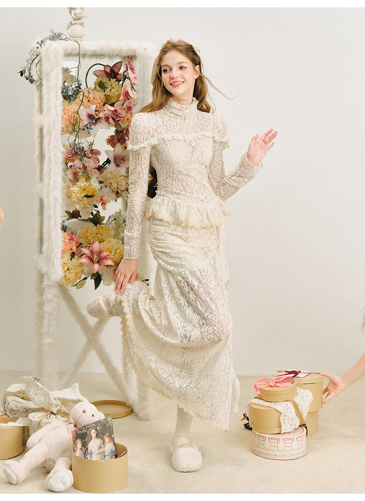 Lace embroidery French suit tops & skirts