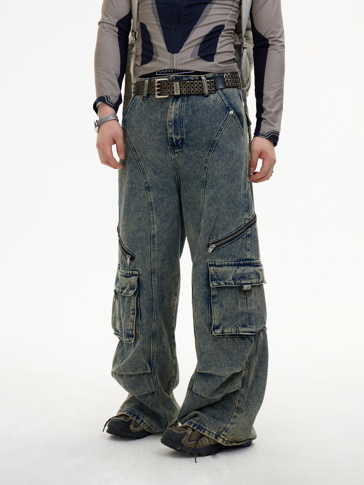 Multi-pocket Washed Denim Overalls