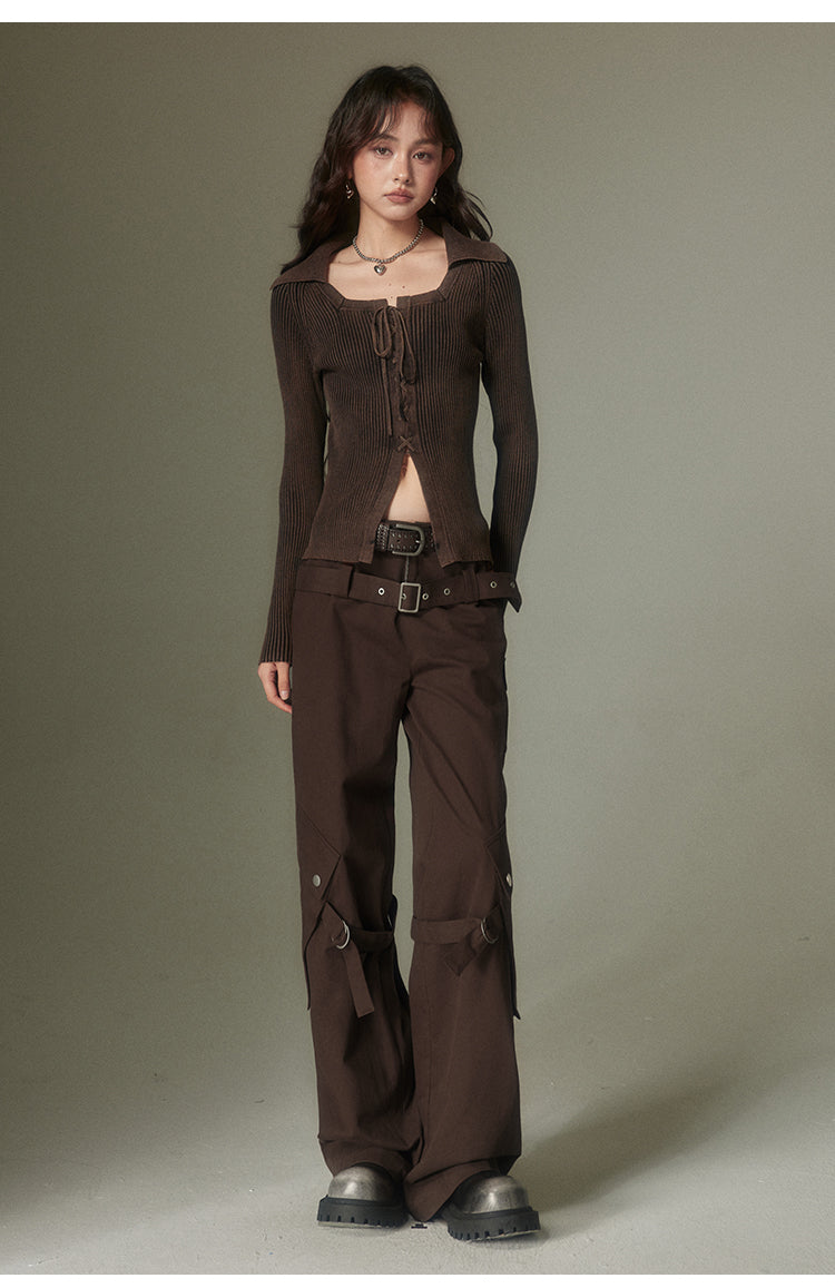 Loose Straight Double-Belt Multifunctional Pants