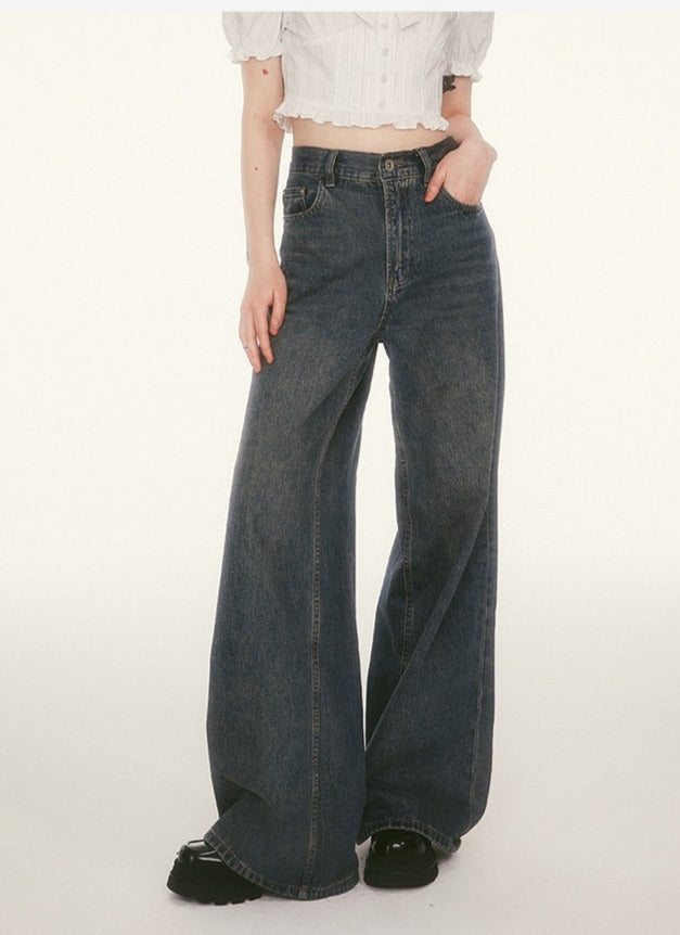 Retro wash wide leg pants casual loose jeans