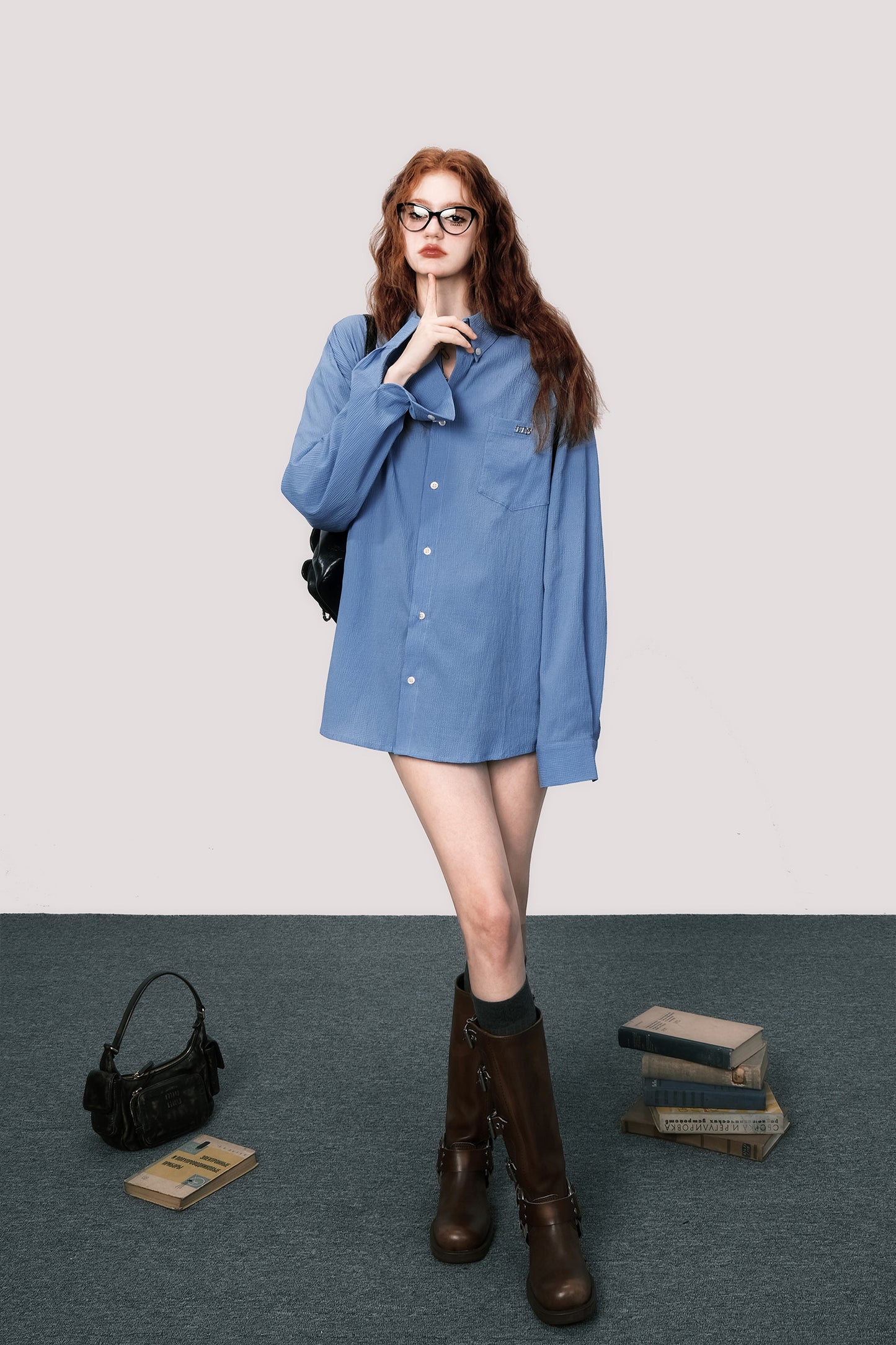 Loose fit blue cotton shirt