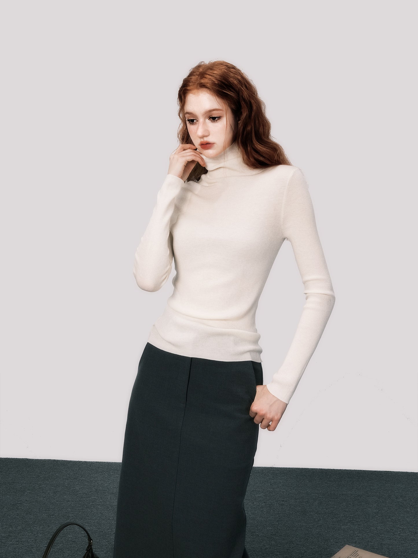 Slim Fit Wool Turtleneck Top