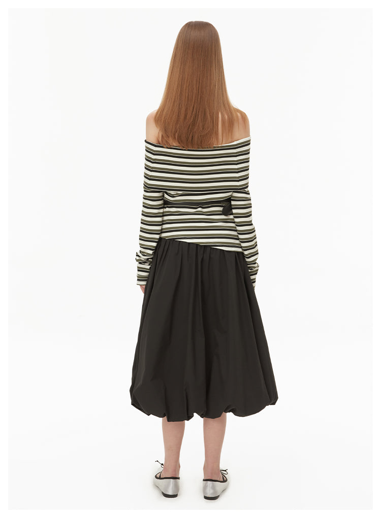 Off-shoulder neck strap striped knit