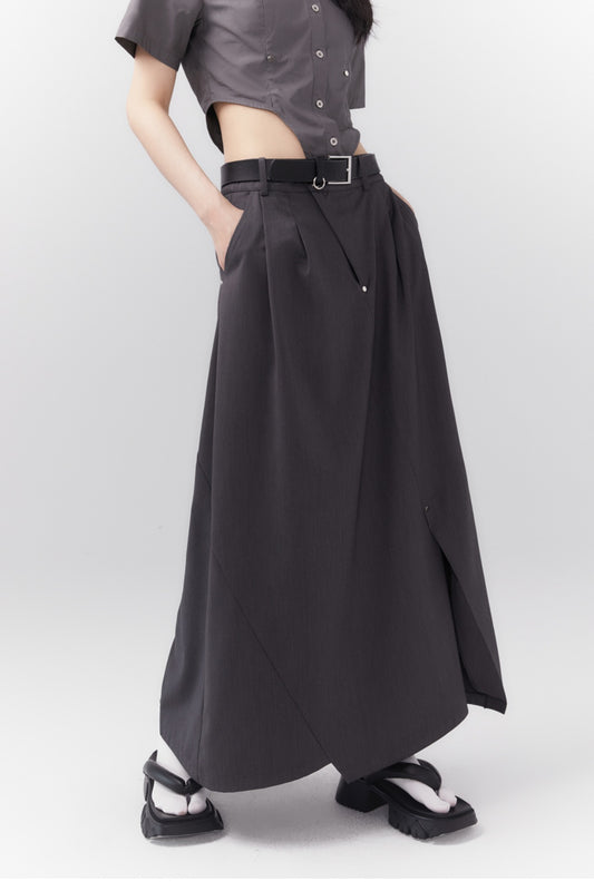 Asymmetrical long length pleated skirt