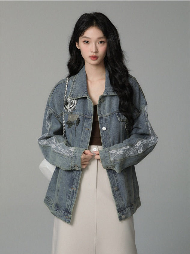 design rose denim jacket