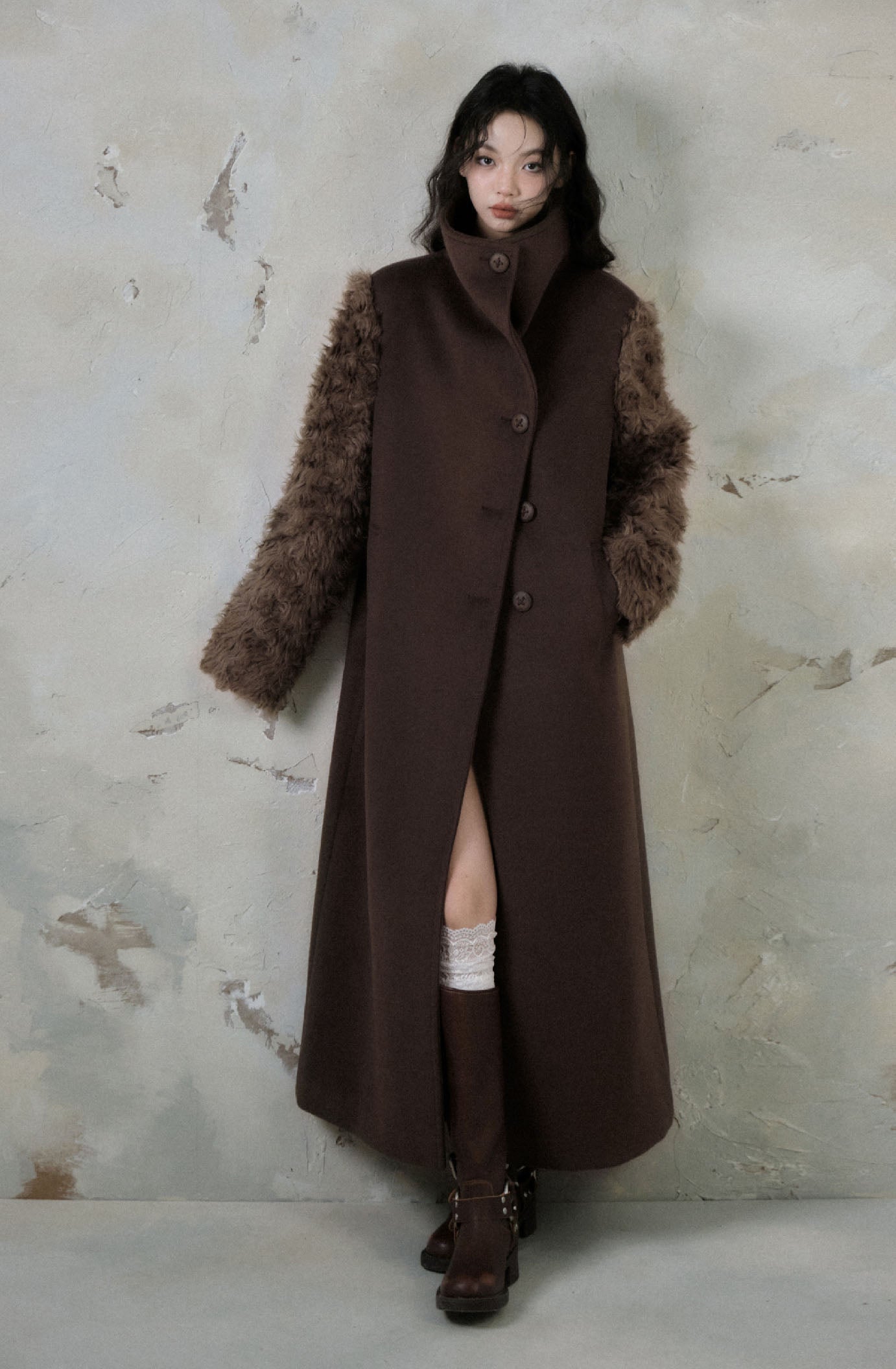 plush splice wool coat