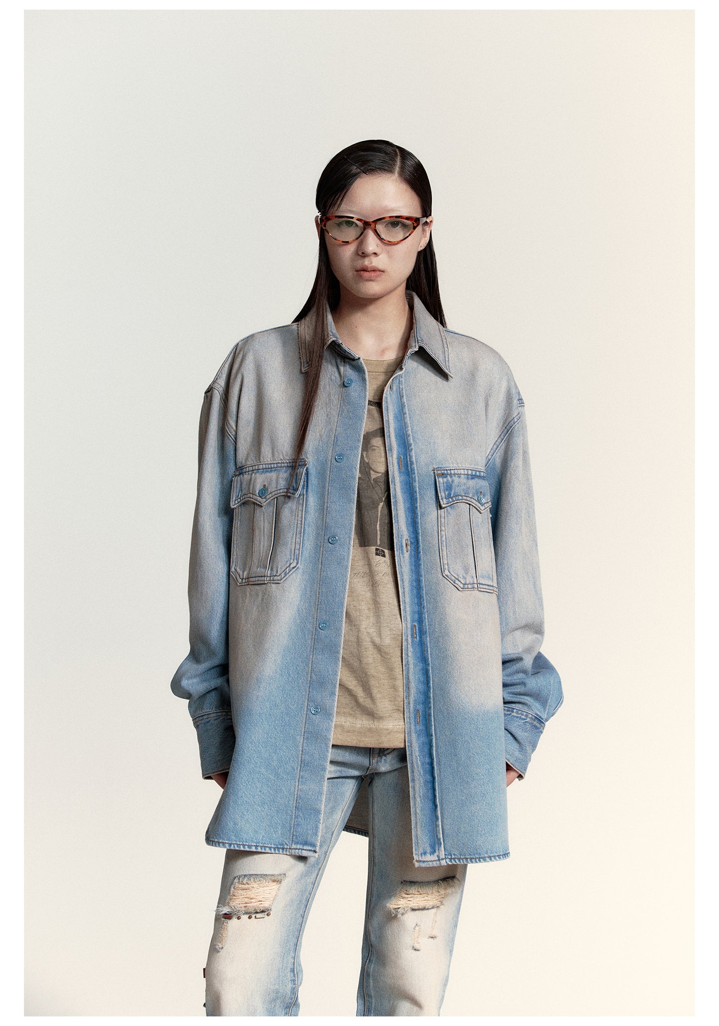 Washed gradient denim shirt