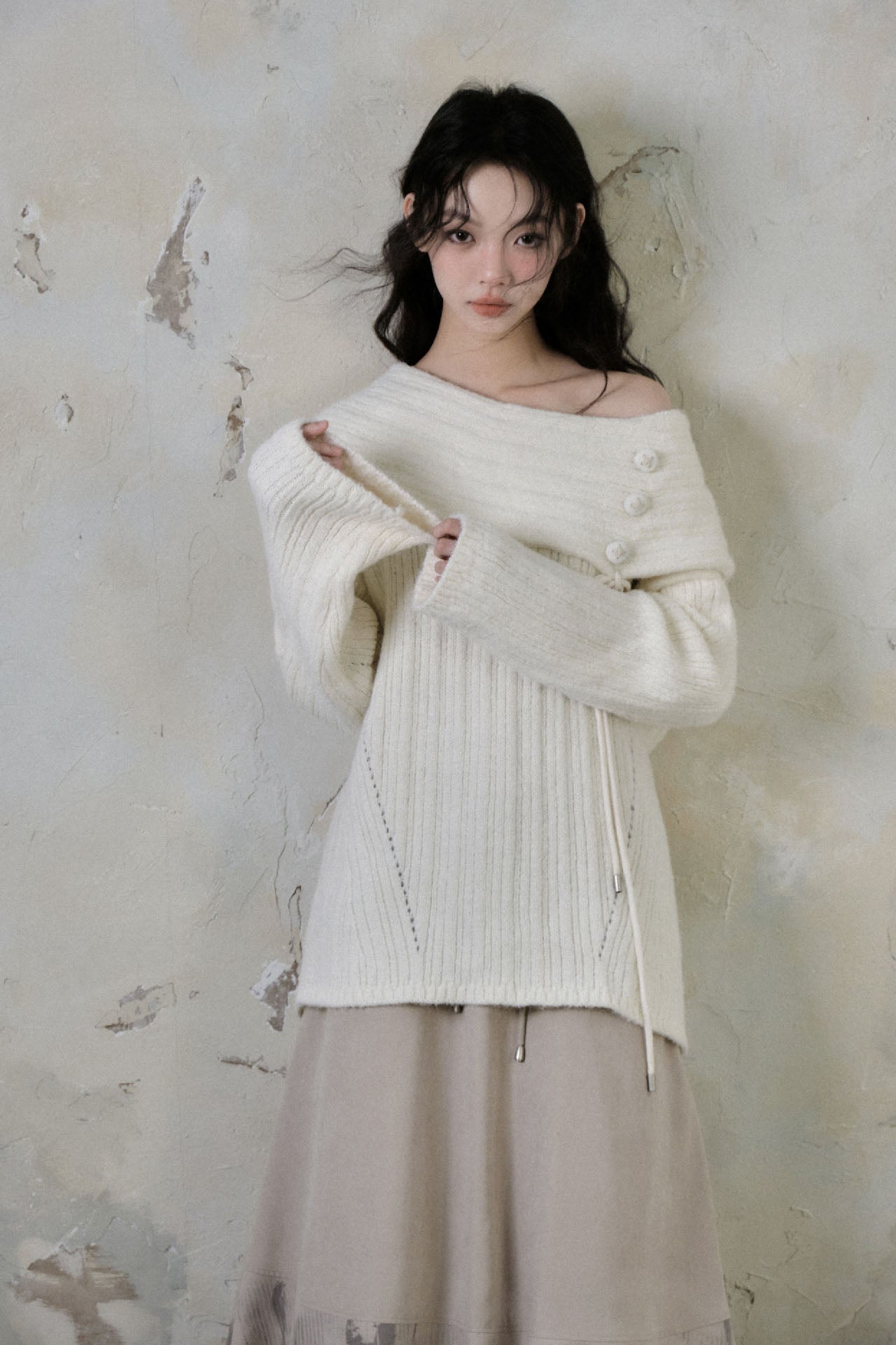 Jasmine Button One Shoulder Sweater