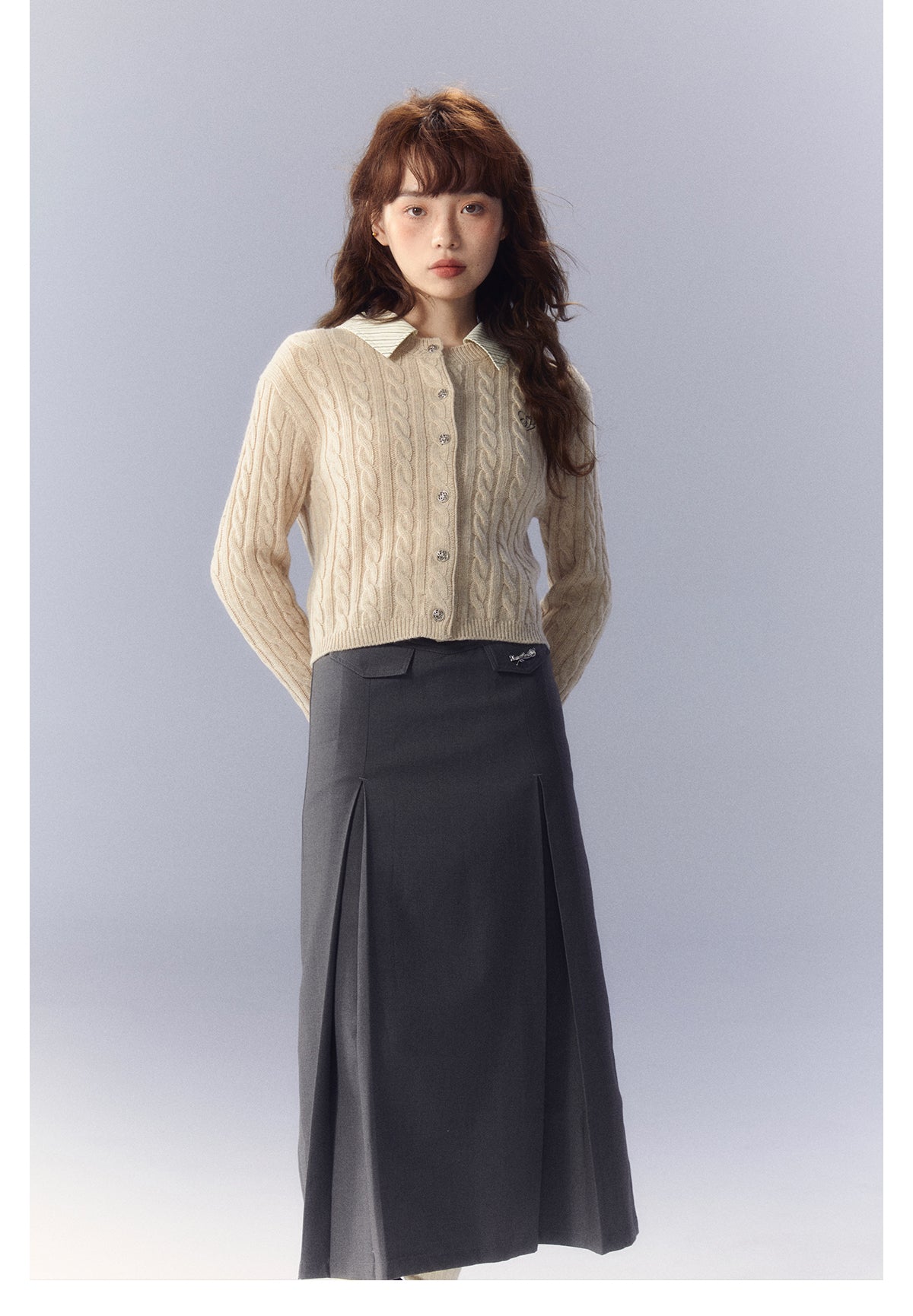 Autumn Black Pleated Suit Skirt