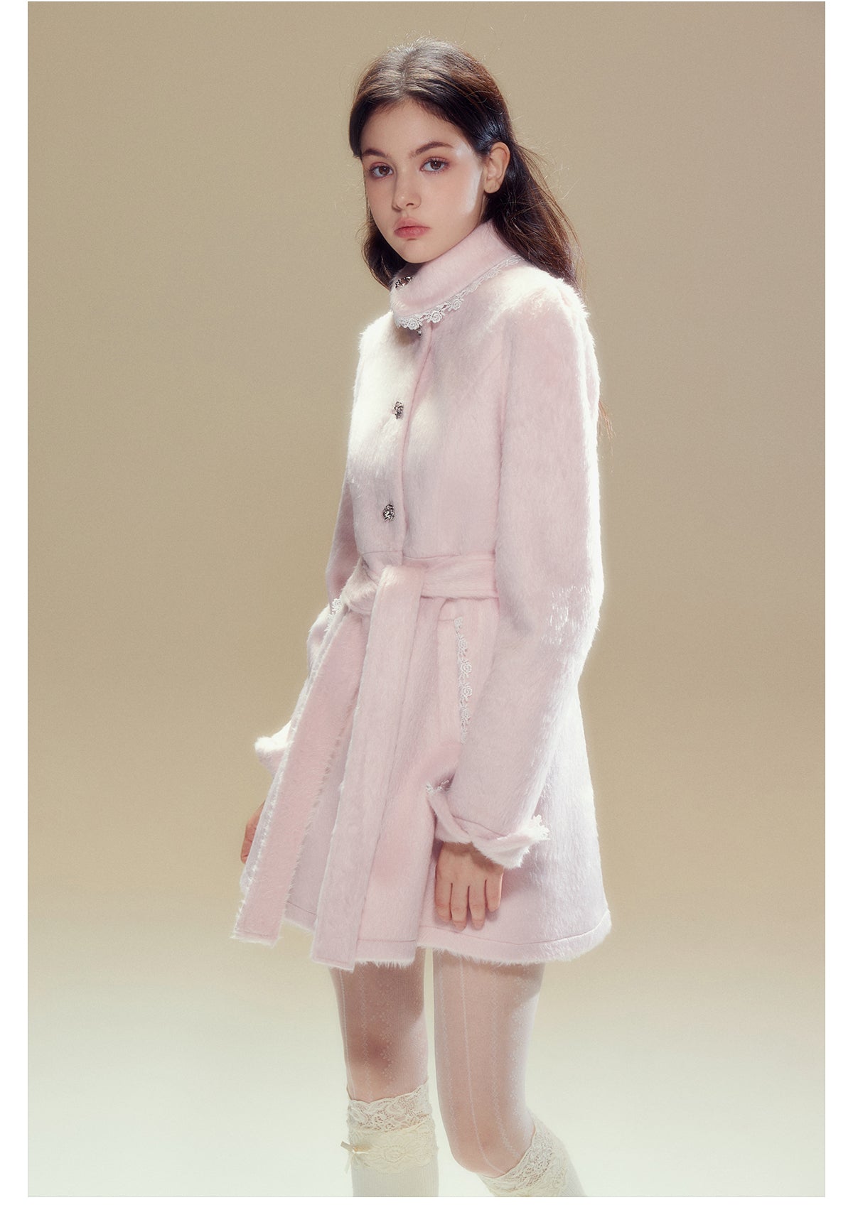 Girly Frill Short Length Wool Coat