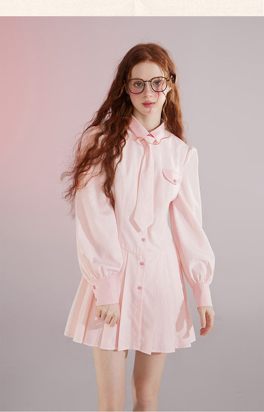 Casual Pink Stripe Shirtdress