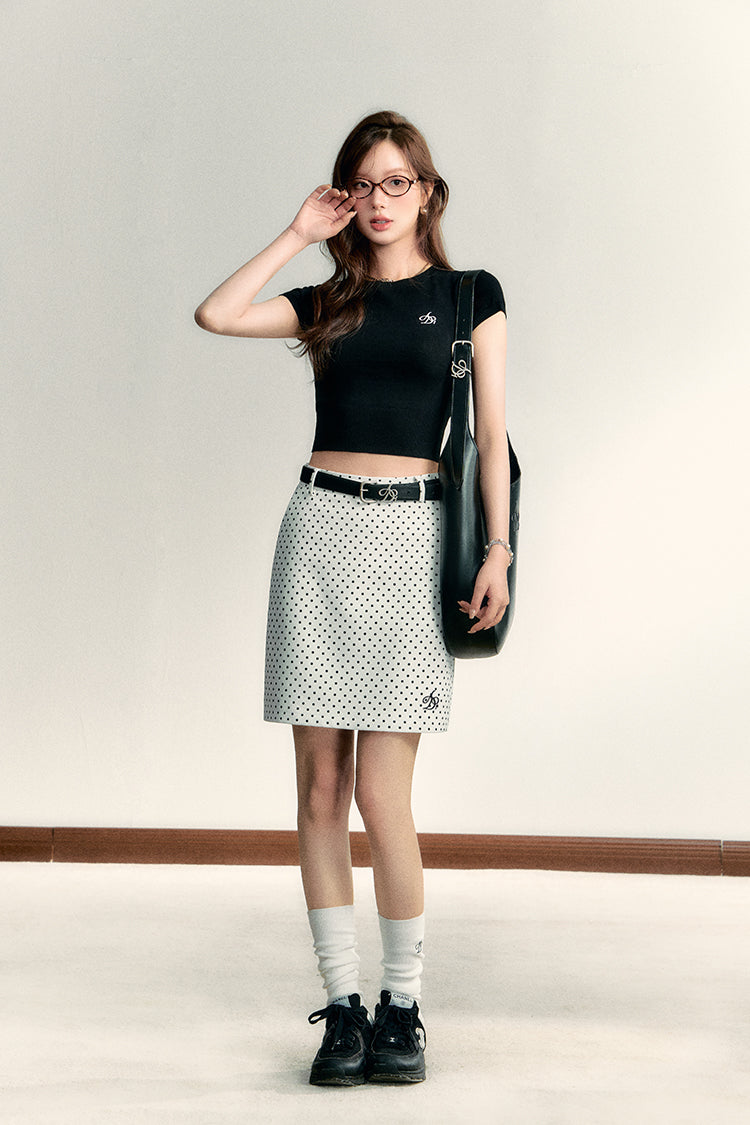 College Style Wave Dot Skirt