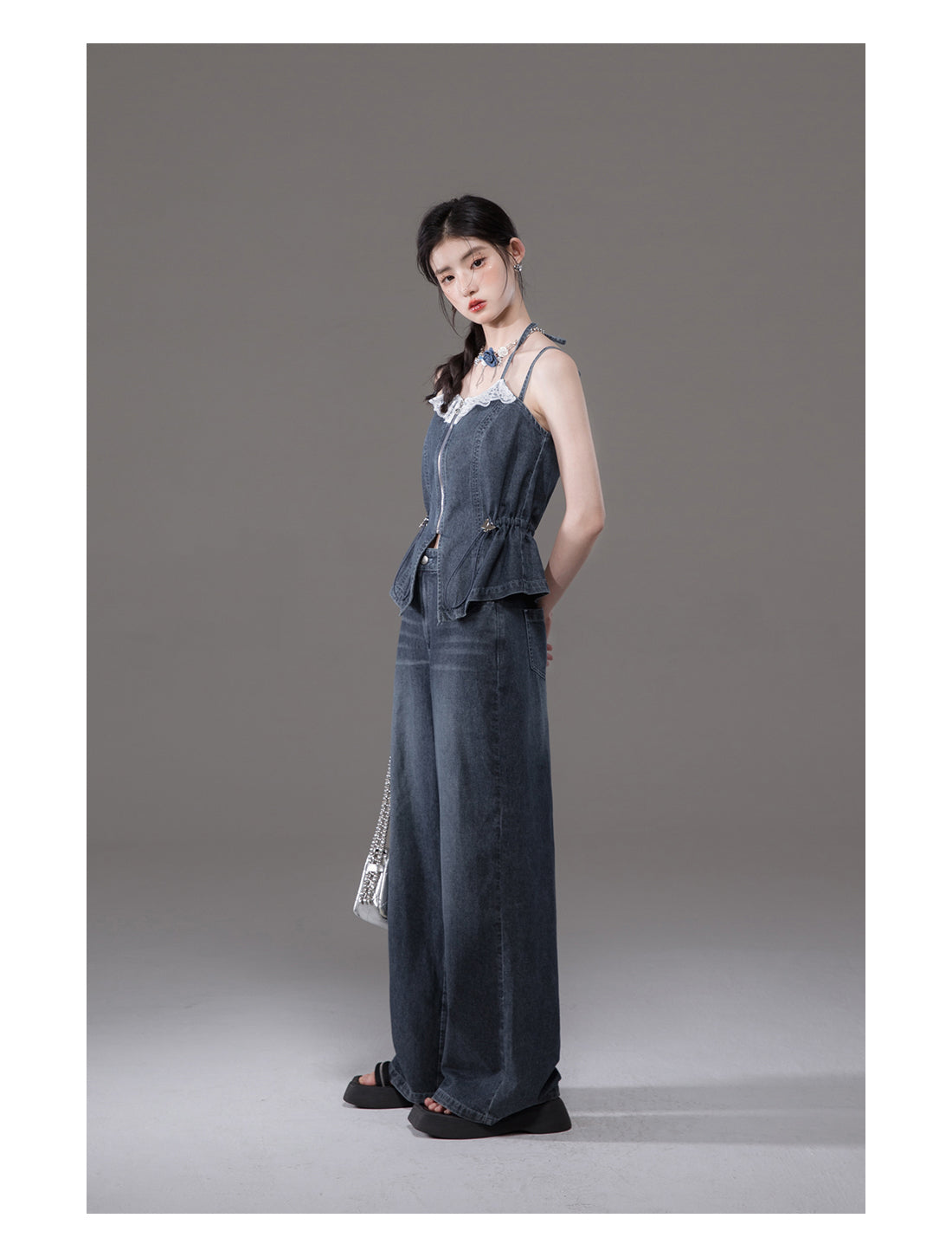 Double strap slimming denim set