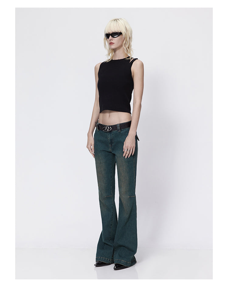 Slim straight retro flare denim pants