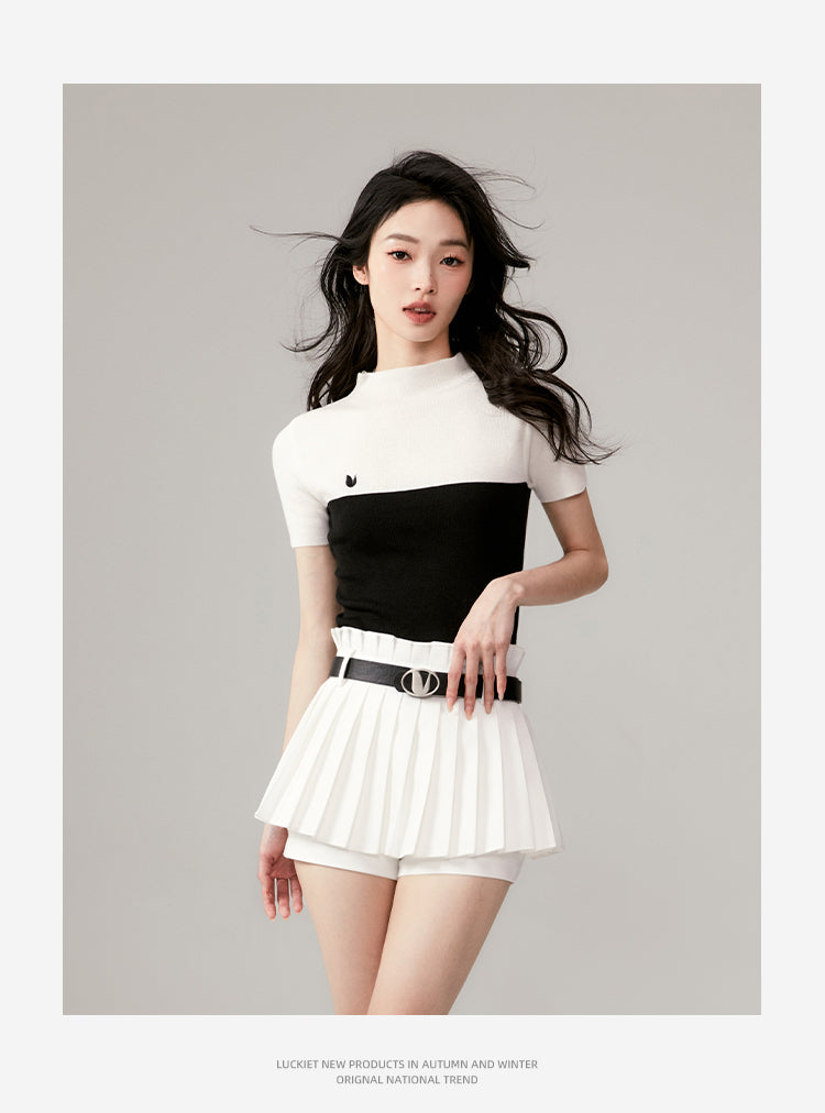 black and white splicing short sleeve t-shirt