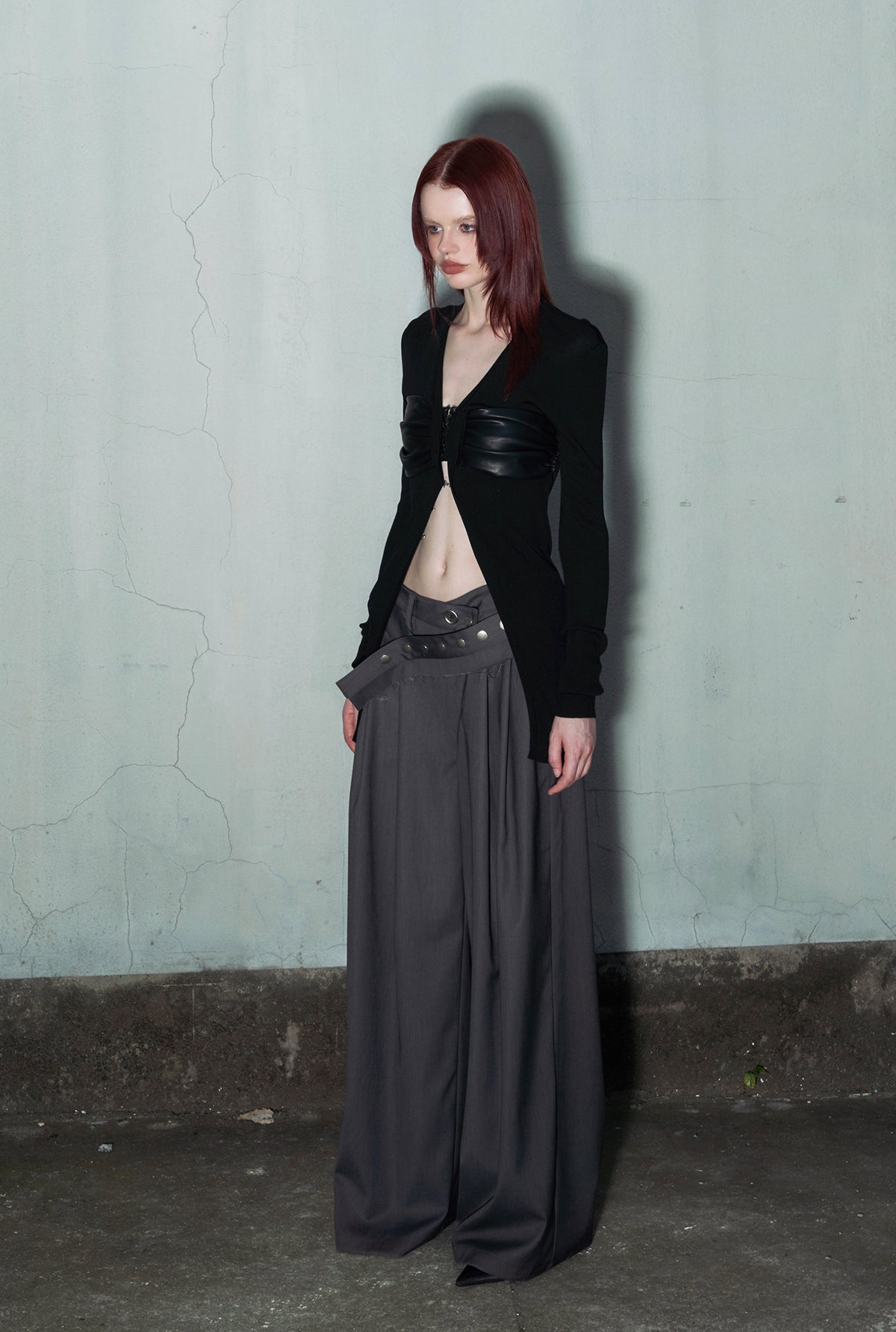 Irregular Waist Wide Straight Slacks Pants